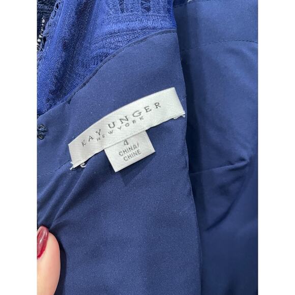 Kay Unger Portia Tea Length Dress in Midnight Blue - Picture 8 of 16